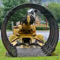 Eine ungarische Streckenvortriebsmaschine F5, gebaut 1961 in Ungarn, war Mitte August 2020 in Ampflwang ausgestellt.