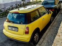 Rückansicht: Mini One D aus den 2000er, gesehen in Juli, 2020.