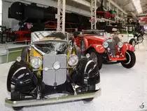 Ein 1934 gebauter Mercedes-Benz 380 K, dahinter der Mercedes-Benz 630 Kompressor von 1928. (Technik-Museum Speyer, Mai 2014) 