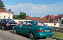 Rückansicht: Hyundai Accent aus der ersten Generation, gesehen in Juli, 2020.