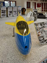 Das 1965 gebaute NSU-Versuchsmotorrad Delphin IV war Mitte Mai 2014 im Technik-Museum Speyer ausgestellt.