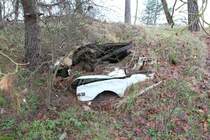 27.1.21 Rüdnitz. Einst geliebt - nach der Wende verschmäht. Schlecht geparkter bzw. entsorgter Wartburg 353.