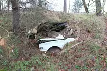 27.1.21 Rüdnitz. Einst geliebt - nach der Wende verschmäht. Schlecht geparkter bzw. entsorgter Wartburg 353.