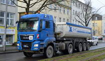Firma KHG – Kultur-Boden-Handelsgesellschaft mbH mit einem MAN TGS 18.460 Sattelkipper am 03.02.21 Berlin Karlshorst.
