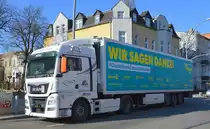 Sven Walter Logistik e.K. aus Berlin mit Sattelzug mit MAN TGX 18.480 Zugmaschine am 01.03.21 Berlin Karlshorst.