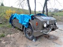 Ein Zweiter Saurer MH4 4×4 abgedeckt ohne Dach in Schweigmatt am 11 .4.21 er wird wie sein Bruder für Touristische Zwecke einsetzt 