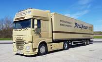 =DAF-Sattelzug von PRÜßNER-Transporte steht auf einer Rastanlage an der A 7, 03-2021