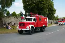 Magirus Deutz Löschfahrzeug am 04.07.21 bei einer Oldtimer Parade zum Jubiläum 75 Jahre Kreisfeuerwehrverband Gießen in Lich (Hessen)