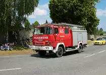 Magirus Deutz Löschfahrzeug am 04.07.21 bei einer Oldtimer Parade zum Jubiläum 75 Jahre Kreisfeuerwehrverband Gießen in Lich (Hessen)