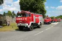 Magirus Deutz Löschfahrzeug am 04.07.21 bei einer Oldtimer Parade zum Jubiläum 75 Jahre Kreisfeuerwehrverband Gießen in Lich (Hessen)
