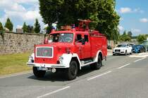 Magirus Deutz Löschfahrzeug am 04.07.21 bei einer Oldtimer Parade zum Jubiläum 75 Jahre Kreisfeuerwehrverband Gießen in Lich (Hessen)