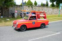 Trabbi Löschfahrzeug am 04.07.21 bei einer Oldtimer Parade zum Jubiläum 75 Jahre Kreisfeuerwehrverband Gießen in Lich (Hessen)
