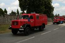 Magirus Deutz Löschfahrzeug am 04.07.21 bei einer Oldtimer Parade zum Jubiläum 75 Jahre Kreisfeuerwehrverband Gießen in Lich (Hessen)