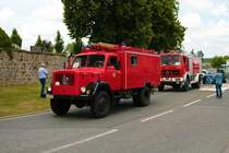 Magirus Deutz Löschfahrzeug am 04.07.21 bei einer Oldtimer Parade zum Jubiläum 75 Jahre Kreisfeuerwehrverband Gießen in Lich (Hessen)