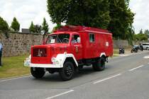 Magirus Deutz Löschfahrzeug am 04.07.21 bei einer Oldtimer Parade zum Jubiläum 75 Jahre Kreisfeuerwehrverband Gießen in Lich (Hessen)