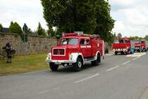 Magirus Deutz Löschfahrzeug am 04.07.21 bei einer Oldtimer Parade zum Jubiläum 75 Jahre Kreisfeuerwehrverband Gießen in Lich (Hessen)
