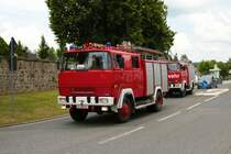 Magirus Deutz Löschfahrzeug am 04.07.21 bei einer Oldtimer Parade zum Jubiläum 75 Jahre Kreisfeuerwehrverband Gießen in Lich (Hessen)