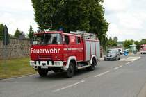 Magirus Deutz Löschfahrzeug am 04.07.21 bei einer Oldtimer Parade zum Jubiläum 75 Jahre Kreisfeuerwehrverband Gießen in Lich (Hessen)