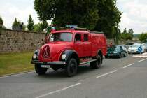 Magirus Deutz Löschfahrzeug am 04.07.21 bei einer Oldtimer Parade zum Jubiläum 75 Jahre Kreisfeuerwehrverband Gießen in Lich (Hessen)