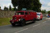 Magirus Deutz Feuerwehrfahrzeug am 04.07.21 bei einer Oldtimer Parade zum Jubiläum 75 Jahre Kreisfeuerwehrverband Gießen in Lich (Hessen)