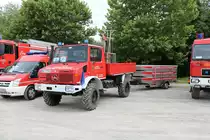 Feuerwehr Schöllkrippen Mercedes Benz Unimog U1300  am 24.07.21 auf dem Festplatz nach der Ankunft des Hilfeleistungskontingent Hochwasser/Pumpen Aschaffenburg aus dem Katastrophengebiet in Rheinland Pfalz