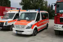 Feuerwehr Aschaffenburg Mercedes Benz Sprinter MTW am 24.07.21 auf dem Festplatz nach der Ankunft des Hilfeleistungskontingent Hochwasser/Pumpen Aschaffenburg aus dem Katastrophengebiet in Rheinland Pfalz