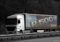 Da passt doch was nicht... ACTROS 1844 macht Werbung f�r schwedische V8 Power.