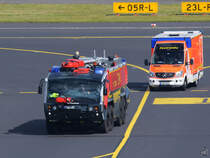 Ein Rosenbauer-Großflughafenlöschfahrzeug GFLF 14000/500  Panther  war Mitte Juni 2017 auf dem Gelände des Flughafen Düsseldorf unterwegs.