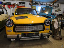 Ein  aufgemotzter  Trabant 601 war im August 2021 im DDR-Museum Dargen zu sehen.