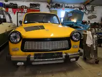 Ein  aufgemotzter  Trabant 601 war im August 2021 im DDR-Museum Dargen zu sehen.