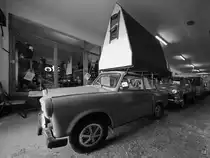 Ein Trabant 601 mit Dachzelt, so gesehen im August 2021 im DDR-Museum Dargen.