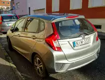 Rückansicht: Honda Jazz der dritten Generation, gesehen in Januar 2021.