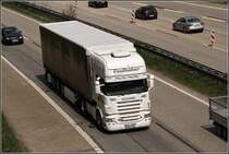 SCANIA TOPLINE R500 \8/ der FAULHABER Transporte aus Oberndorf. Der Fuhrpark besteht aus 5 Lkw&acute;s, Scania R500, Scania 164L 580PS, Volvo FH 520PS, Volvo FH16 610PS und einem weiteren vermutl. schweden. Wie man sieht nur Kraftparkete
