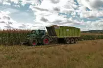 LU Norbert Mäser Fendt Vario 722 mit Claas Cargos 760 am 31.10.21 bei der Maisernte in der Wetterau