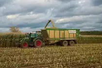 LU Norbert Mäser Fendt Vario 724 mit Krone TX Häckselwagen am 31.10.21 bei der Maisernte in der Wetterau