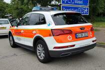 =Audi Q des DRK Karlsruhe verlässt den Rasthof Bruchsal im August 2021