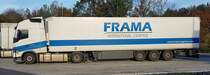 =Volvo FH-Sattelzug der Spedition FRAMA rastet im Oktober 2021 an der A 7