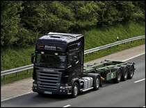 XPI POWER - Euro5 OHNE AdBLUE: SCANIA R480 TOPLINE  Euro5 ohne AdBlue  von Blechta Transporte aus Bernburg ist mit einem Containertrailer der EKB bei Ldenscheid unterwegs. (04.05.2009
