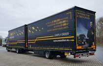 =DAF CF -Hängerzug von MARATHON-Logistics steht im Januar 2022 auf einem Rastplatz an der A 7