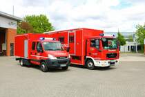 Feuerwehr Neu-Isenburg MAN TGL ELW2 des Kreis Offenbach (Florian Kreis Offenbach 12-1) und IVECO Daily GW-IuK (Florian Kreis Offenbach 14-1) am 21.05.22 bei einen Fototermin