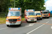 Drei Generationen Malteser Mercedes Benz Sprinter RTW am 04.06.22 in Frankfurt am Main