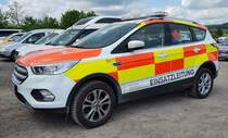 =Ford Kuga als Einsatzleitungsfahrzeug des DRK KV SIGMARINGEN, gesehen auf dem Parkplatzgelände der RettMobil 2022 in Fulda, 05-2022