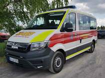 =MAN TGE als Katastrophenschutzfahrzeug des Landes THÜRINGEN eingesetzt beim ASB, gesehen auf dem Parkplatzgelände der RettMobil 2022 in Fulda, 05-2022