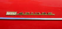 NSU Spider, Schriftzug am rechten und linken Kotflügel des Sportwagens, Juni 2022
