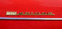 NSU Spider, Schriftzug am rechten und linken Kotflügel des Sportwagens, Juni 2022