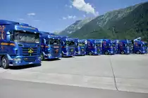 Diverse Scania Sattelzüge von Rüegsegger Transporte am 26.6.22 beim Trucker Festival Interlaken.