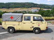 Ein VW T3 Doppelkabine war Ende Juli 2022 in Hüinghausen zu sehen.