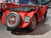 Heckansicht eines Jaguar SS100 aus dem Jahr 1938. Museum Sinsheim im Herbst 2018.