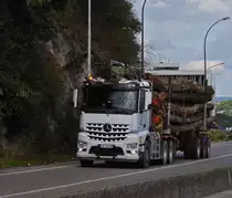 Mercedes Benz Arocs Holztransport, ist mir beim Spaziergang am See von Annecy begegnet. 09.2022 