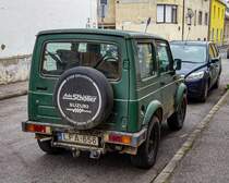 Rückansicht: Suyuki Samurai SJ. Aufnhame: April, 2021. Das Auto wurde offensichtlich aus Deutschland als gebrauchtwagen importiert, ca im Jahre 2008.